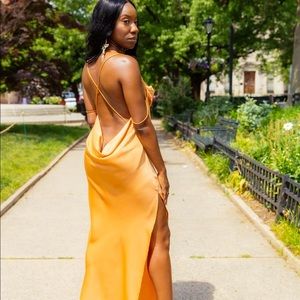 Orange low back back slip dress
